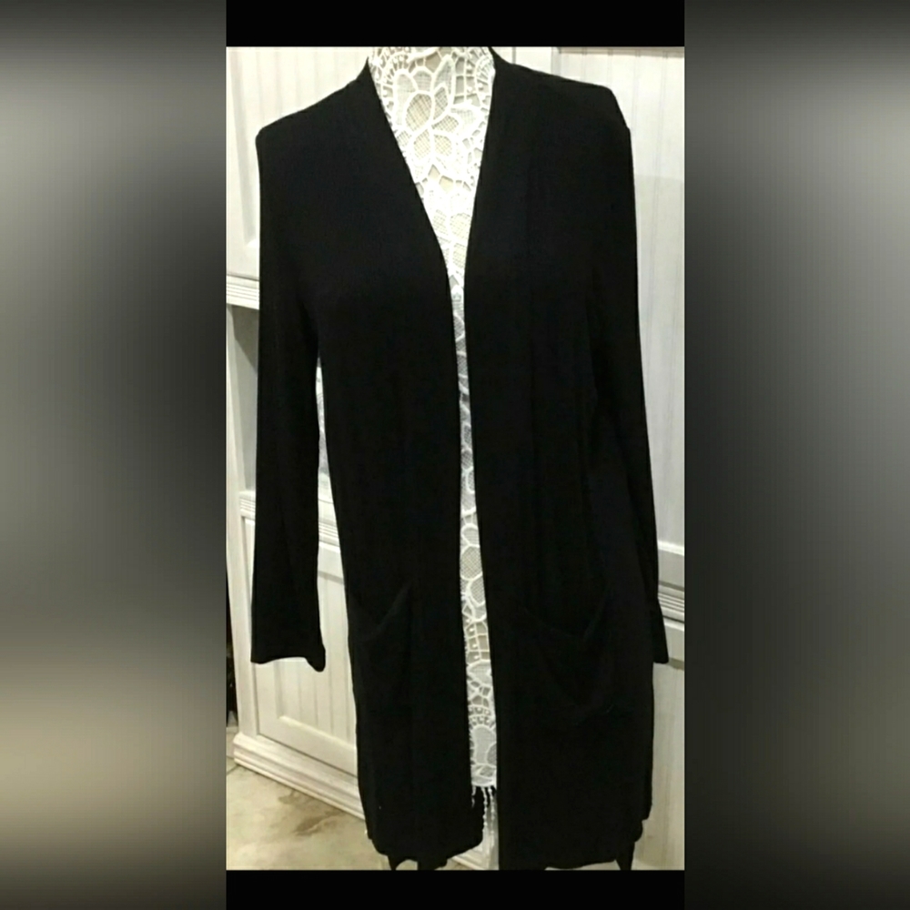 DKNY DKNY Women's Size L Long Duster Cardigan Black with 2 pockets